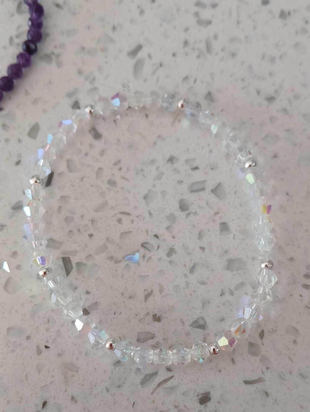 Sworski Crystal Glass Aurora Borealis Beaded Bracelet Sterling Silver 925 Accent